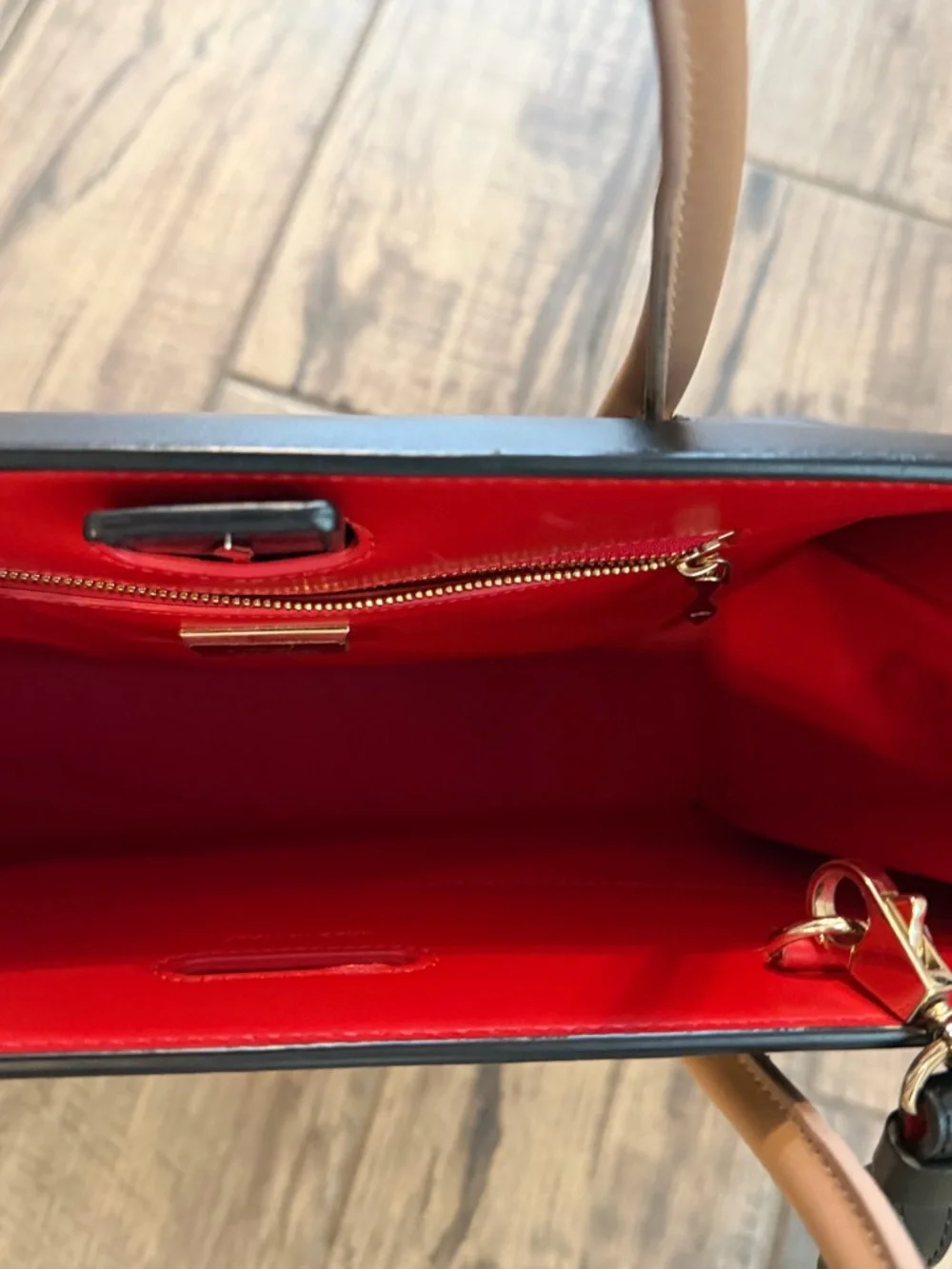 Christian Louboutin Black Tote with Tan Handles and Red Interior Trim - Picture 2 of 6